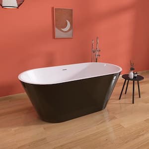 55 in. x 27.5 in. Acrylic Soaking Tub Flatbottom Free Standing Bathtub Chrome Anti-Clogging Drain in Glossy Black