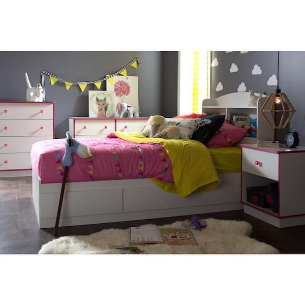 South Shore Logik 1-Drawer Pure White and Pink Nightstand