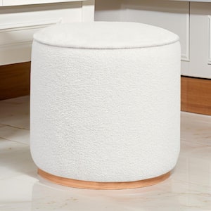 Ivory and Brown Foam Round Storage Ottoman Medium