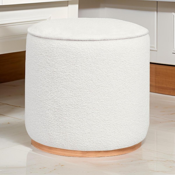 Benjara Ivory and Brown Foam Round Storage Ottoman Medium
