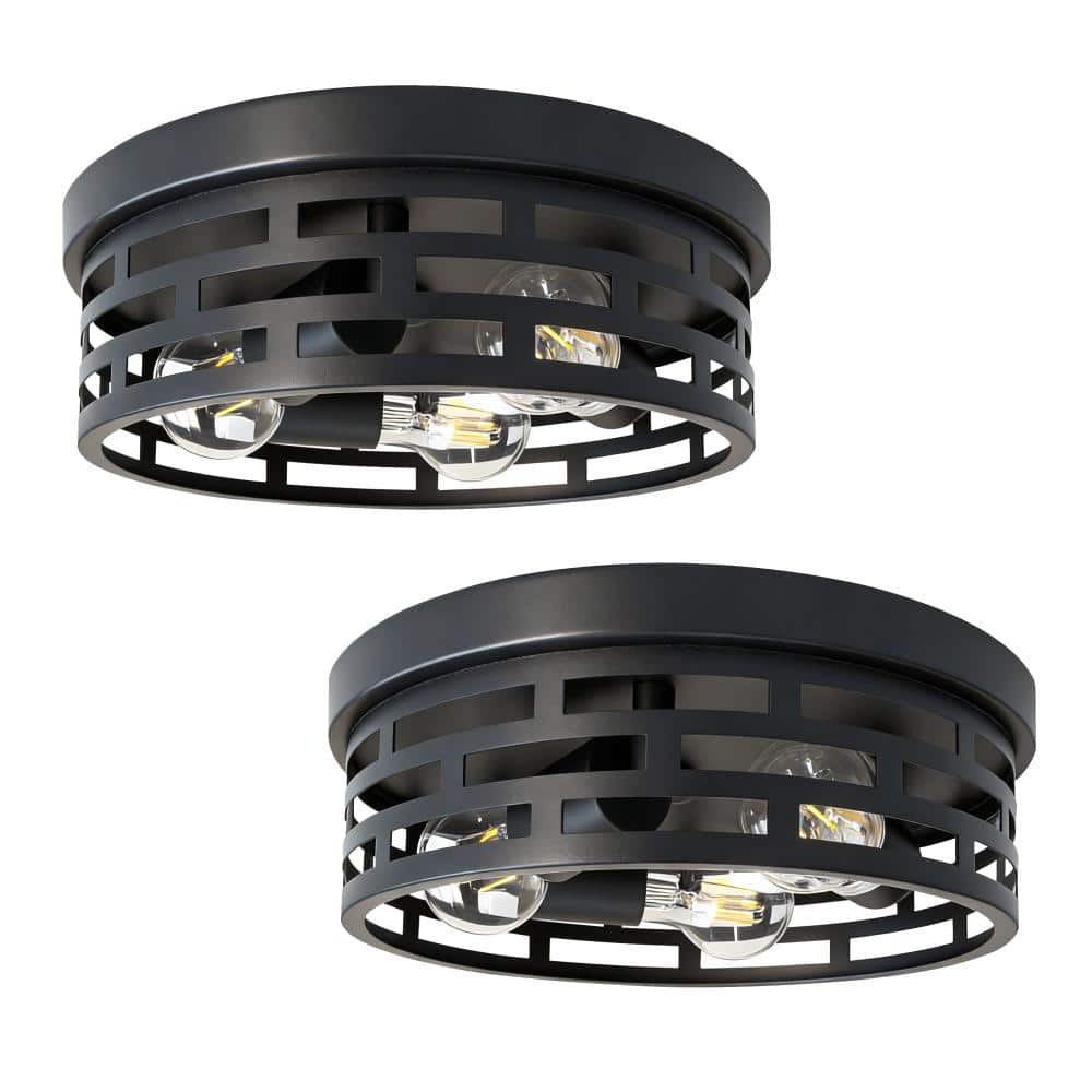 12.6 in. 3-Light Farmhouse Black Fence Style Flush Mount Ceiling Light with Turnable Light Cap (2-Pack) price history on PriceWatchPro