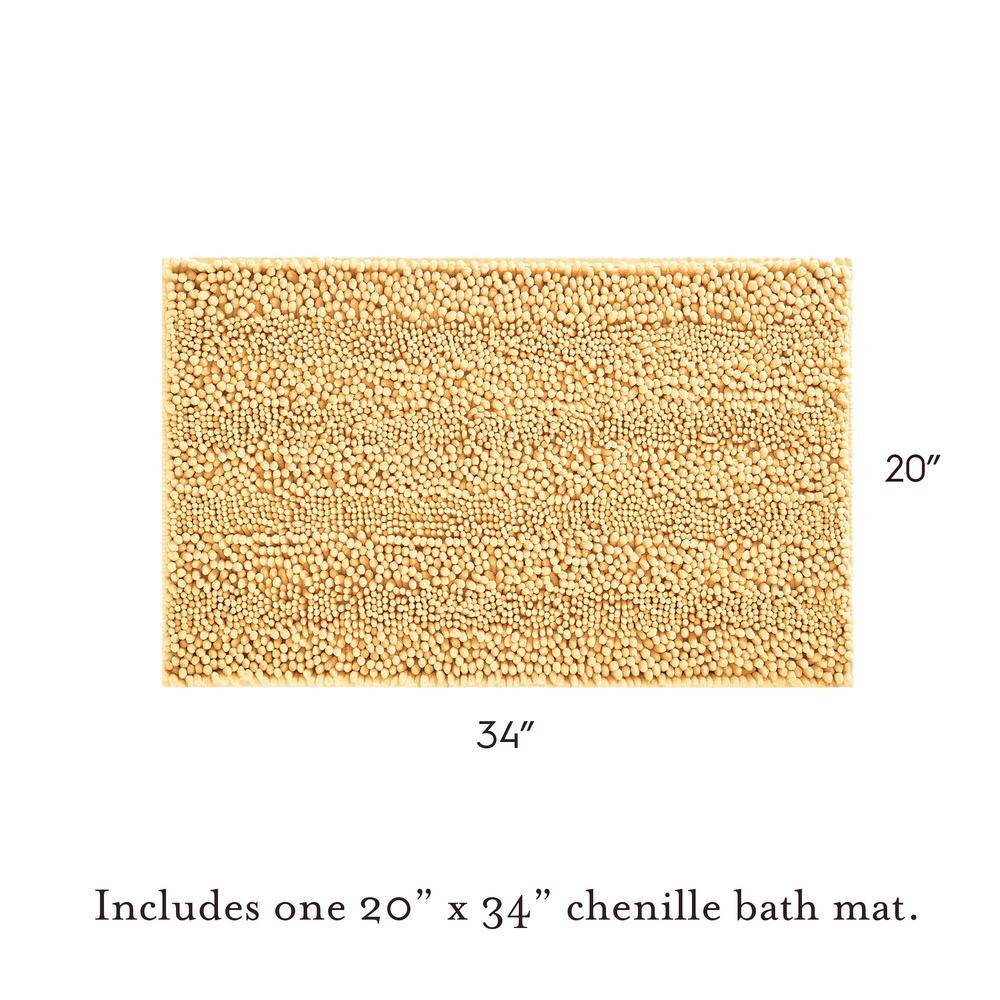 Yellow Chenille Non-Slip Polyester Bath Mat 20" x 34"