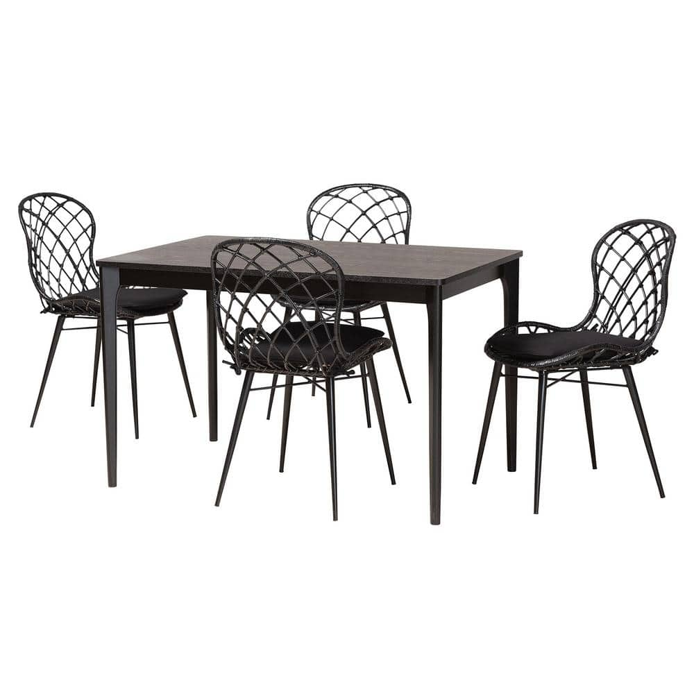 Baxton Studio Sabelle 5 Piece Black Dining Set 2341282013281HD