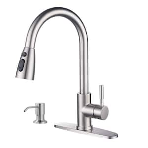 Single Handle Pull Down Sprayer Kitchen Faucet with 3-Function Sprayer and Soap Dispenser in Brushed Nickel