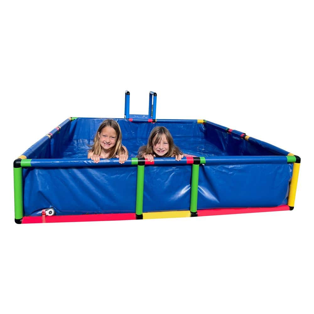 Funphix Buildable Blue Plastic Swimming Pool with Safety Steps