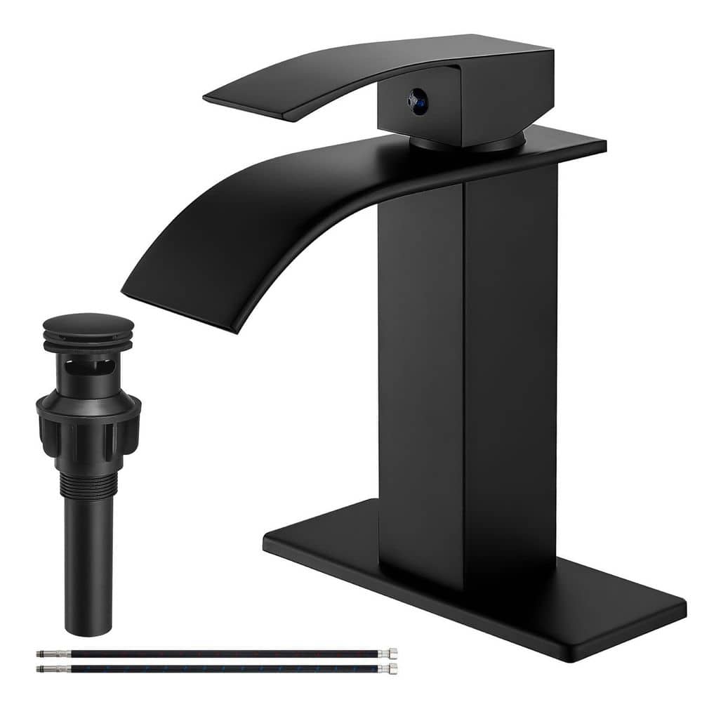 Single Handle Single Hole Waterfall Spout Bathroom Sink Faucet with Pop up Drain in Matte Black price history on PriceWatchPro