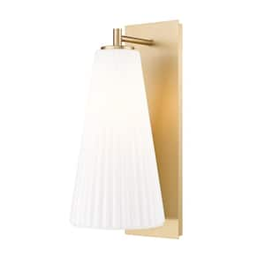 Farrell 1-Light Modern Gold Wall Sconce with White Glass Shade