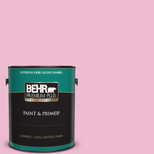 BEHR PREMIUM PLUS 1 gal. #P130-2A Dainty Pink Semi-Gloss Enamel Exterior Paint & Primer