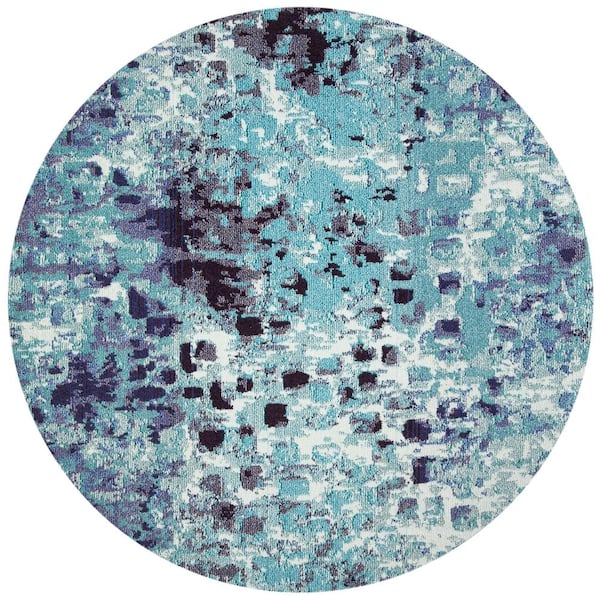 SAFAVIEH Madison Turquoise/Navy 5 ft. x 5 ft. Round Geometric Area Rug