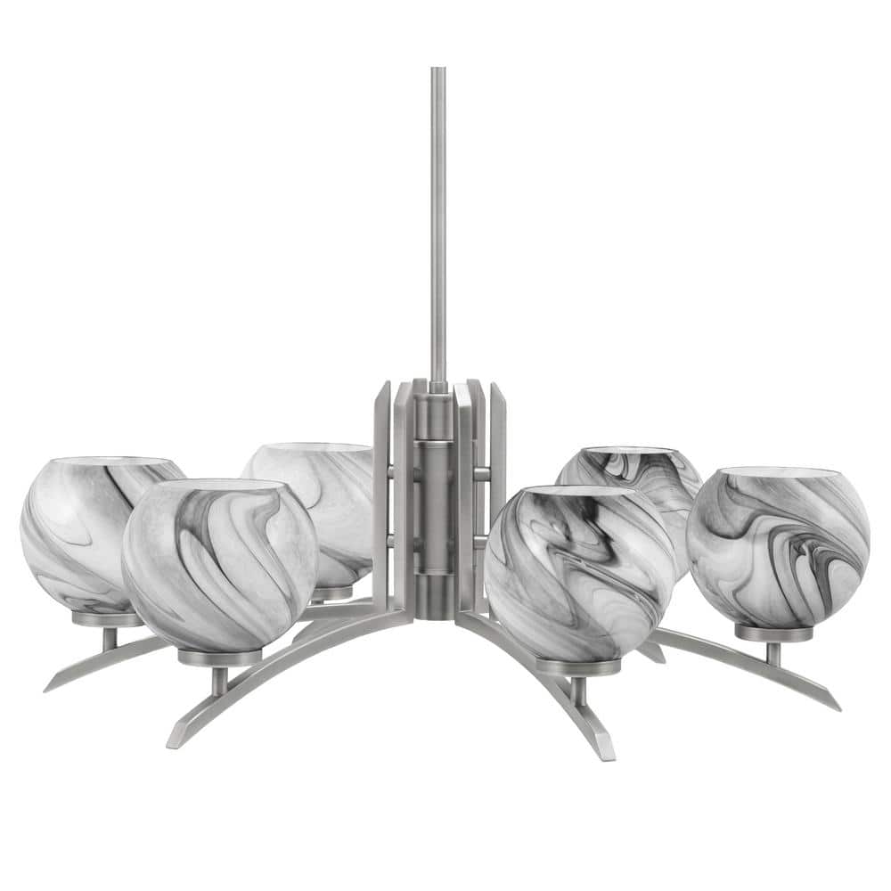 Siena 26.25 in. 6 Light Graphite Chandelier with Onyx Swirl Glass Shades