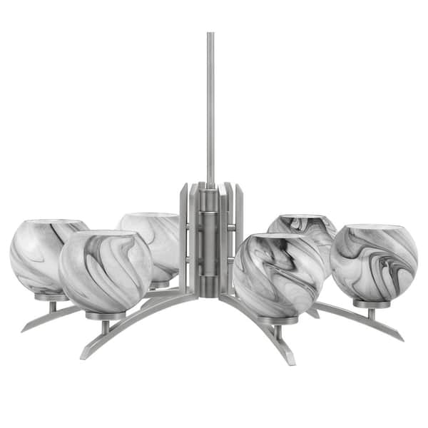 Unbranded Siena 26.25 in. 6 Light Graphite Chandelier with Onyx Swirl Glass Shades