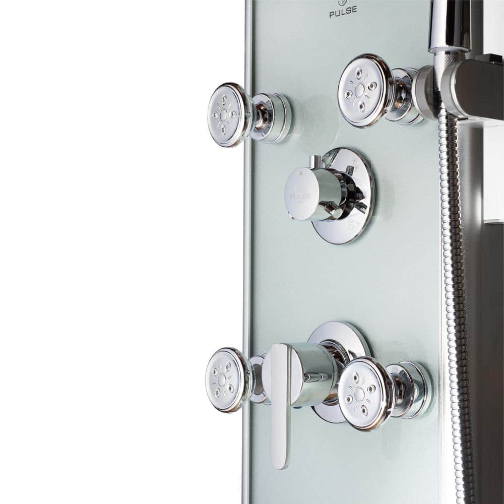 Kihei II Silver Glass Multi-Function Shower Panel with Jets