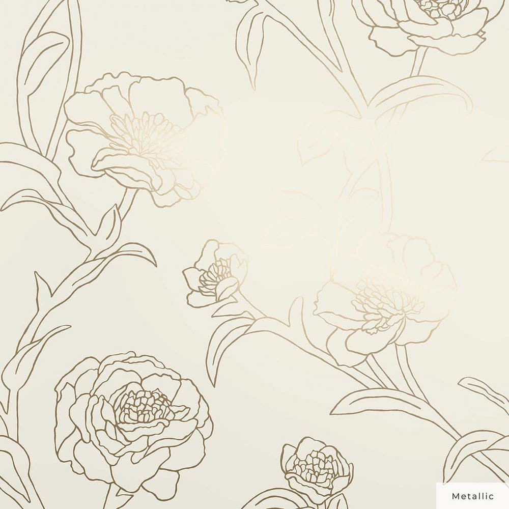 Tempaper Metallic Gold Leaf Peonies Vinyl Peel and Stick Wallpaper Roll ...