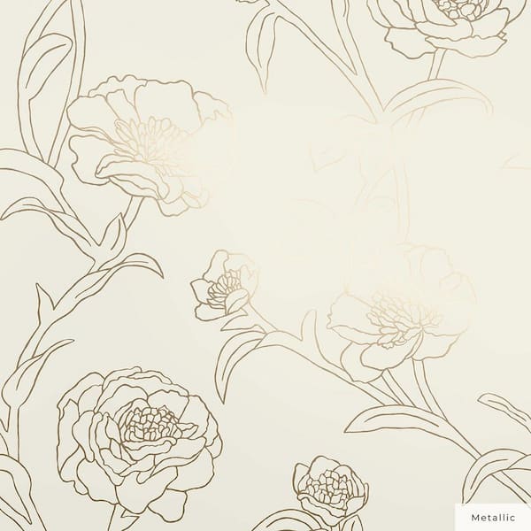 Metallic Gold Leaf Peonies Vinyl Peel and Stick Wallpaper Roll (Covers 28 sq. ft.)