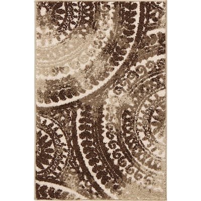 Spiral Medallion Ivory/Brown 3 ft. x 5 ft. Geometric Area Rug