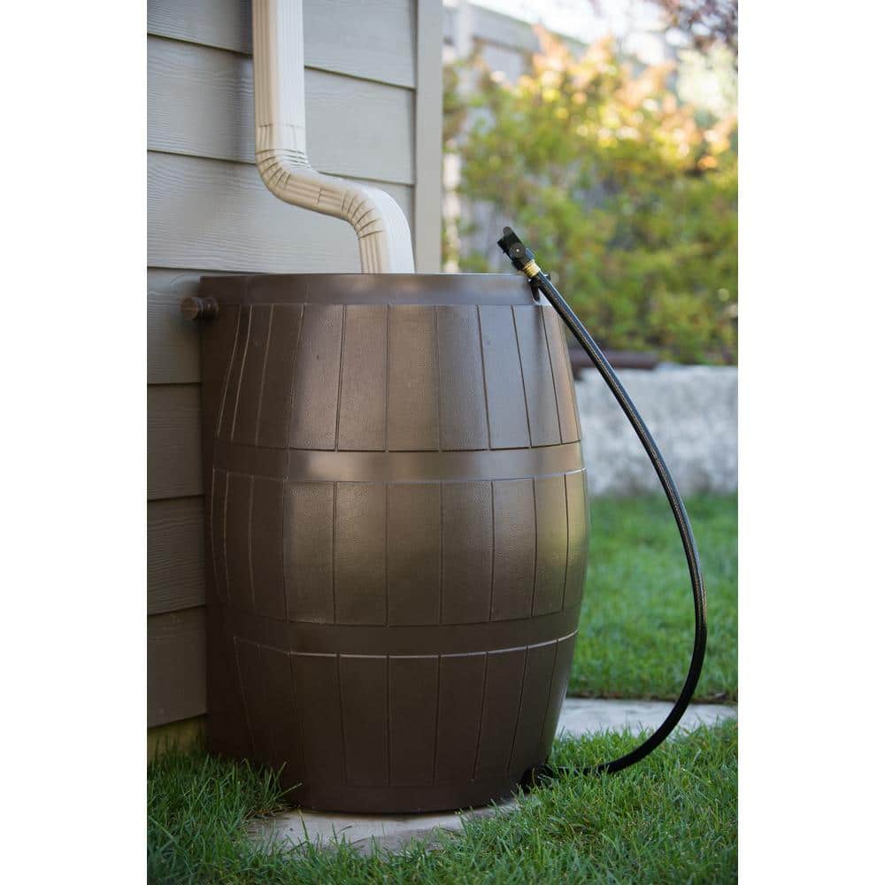 Brown 50 Gallon Recycled Plastic Rain Barrel with Hose
