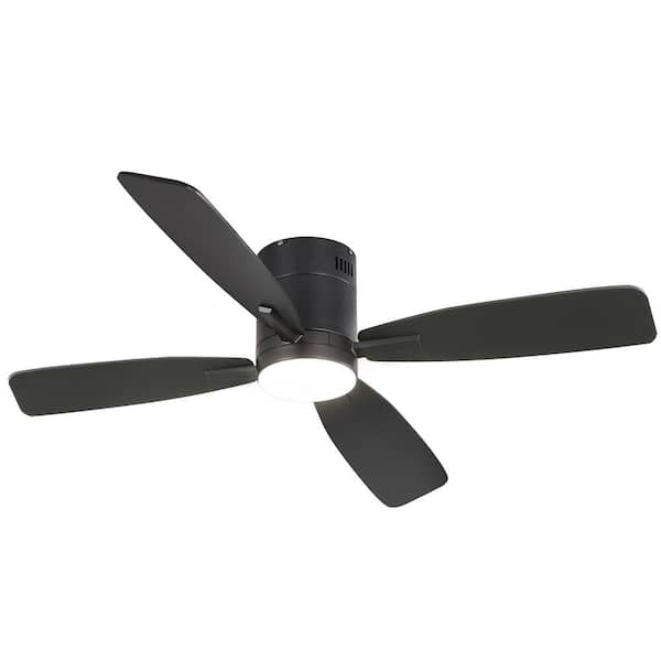 52 in. intergrated LED Indoor Dimmable 6-Speed Black Flush Mount Ceiling Fan with Light, APP and Remote Control Included