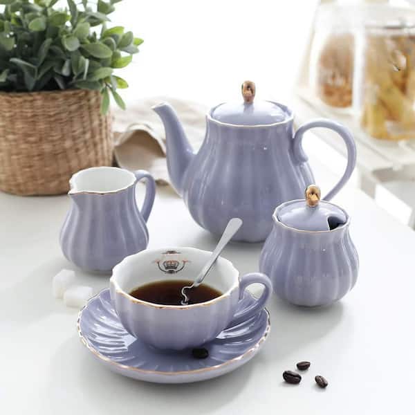Purple Royal Teapot with Infuser Ceramic British Style Teapot with Removable Stainless Steel Filter