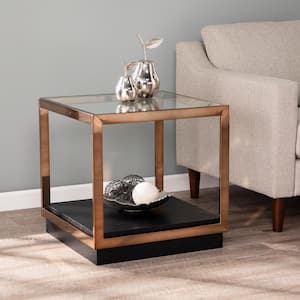 Kreesa Champagne and Black Glass-Top End Table