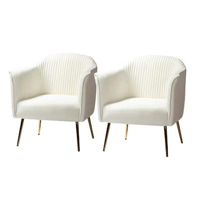Auder Ivory Upholstery Accent Barrel Chair with Ruched Design (Set of 2)