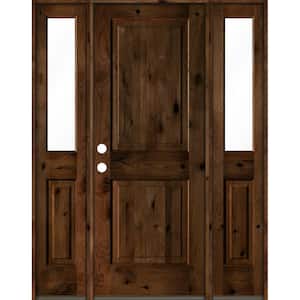 58 in. x 80 in. Rustic Knotty Alder Sq Provincial Stained Wood Right Hand Single Prehung Front Door