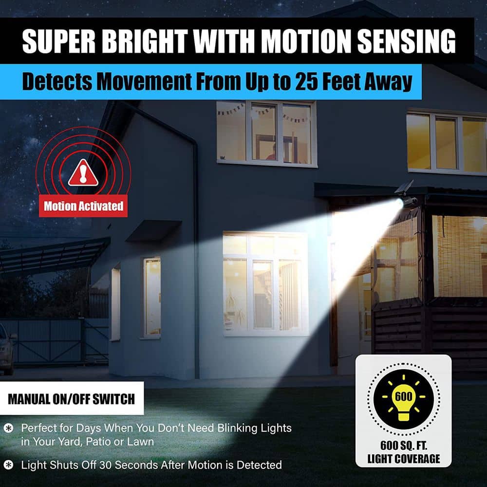 Black Solar Powered LED Motion Sensor Security Spotlight