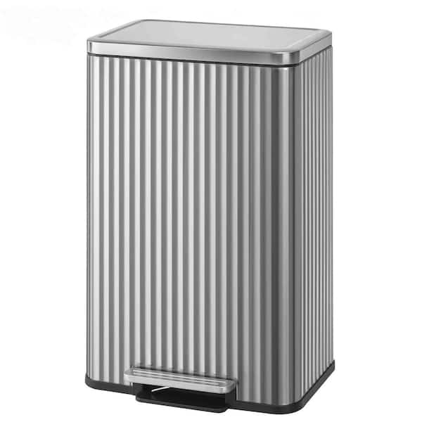 13 Gal. Stainless Steel Step-On Trash Can, Metallic Silver