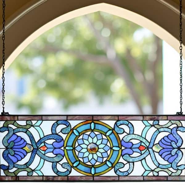 Blue Large Horizontal Stained Glass Art Glass Window HD7PK97MD2