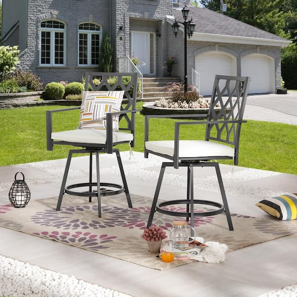 Patio Festival Metal Outdoor Bar Stools with Beige Cushions (2-Pack)