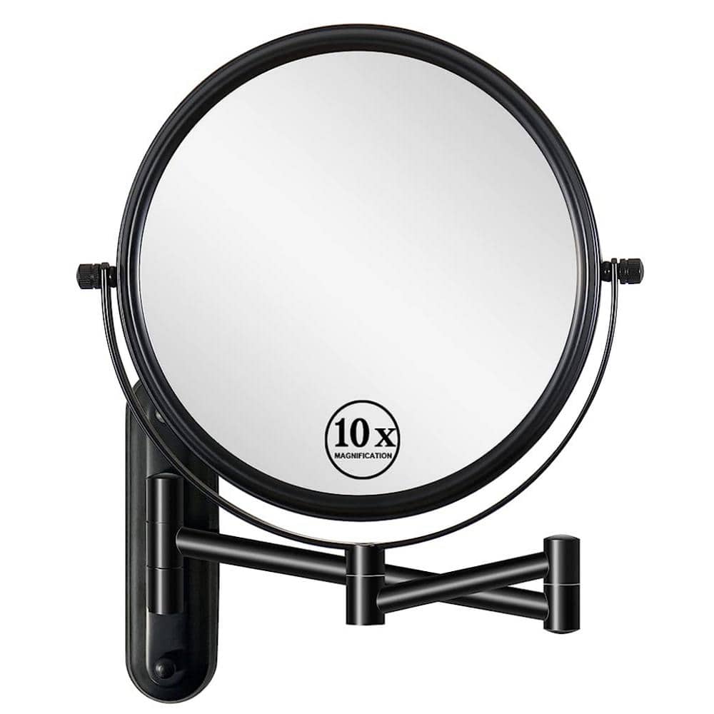 8 in. W x 8 in. H Round Framed Black Mirror, Double Sided 1x/10x Magnifying