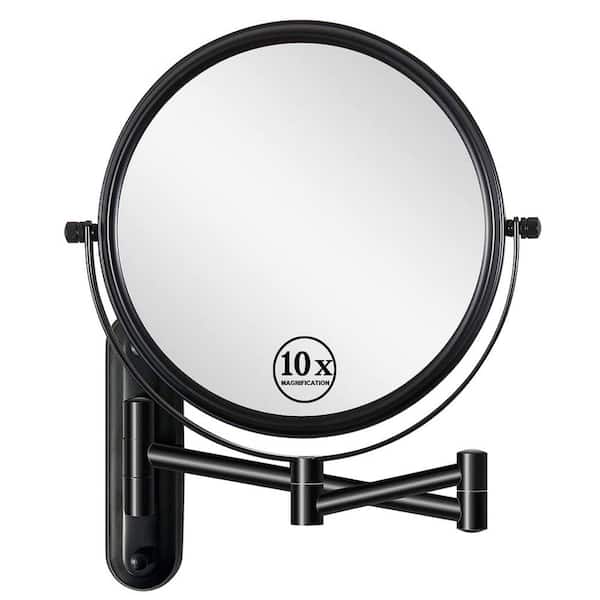 Unbranded 8 in. W x 8 in. H Round Framed Black Mirror, Double Sided 1x/10x Magnifying Mirror, 360° Swivel with Extension