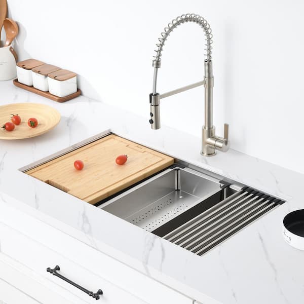 33 in. Undermount Single Bowl 16-Gauge Stainless Steel Workstation Kitchen Sink with Accessories