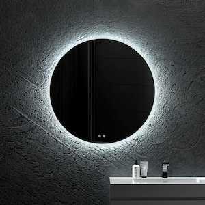 32 in. W x 32 in. H Round Frameless Wall Mount Bathroom Vanity Mirror LED Anti-Fog Temperature Adjustable Touch Switch