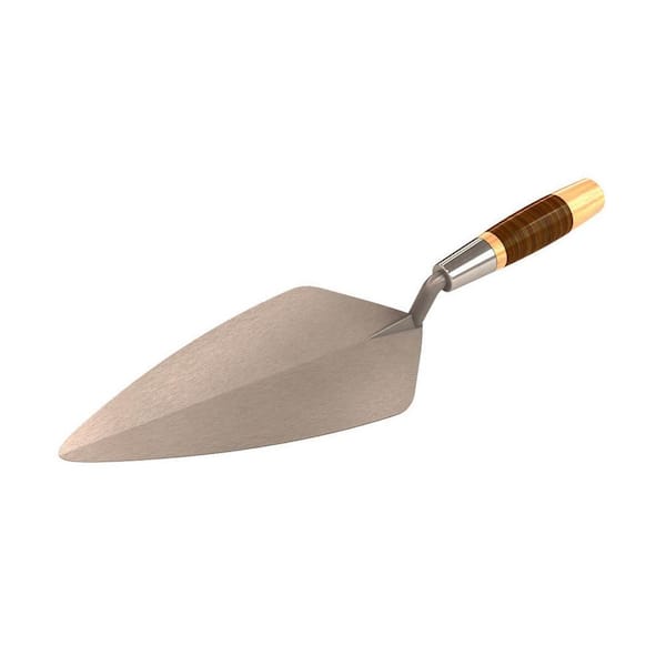 12 in. x 5-3/8 in. Narrow London Pro Carbon Steel Brick Masonry Trowel - Leather Handle