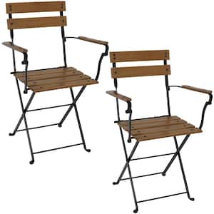 Basic Folding European Chestnut Wood Outdoor Dining Armchair - (Set of 2)