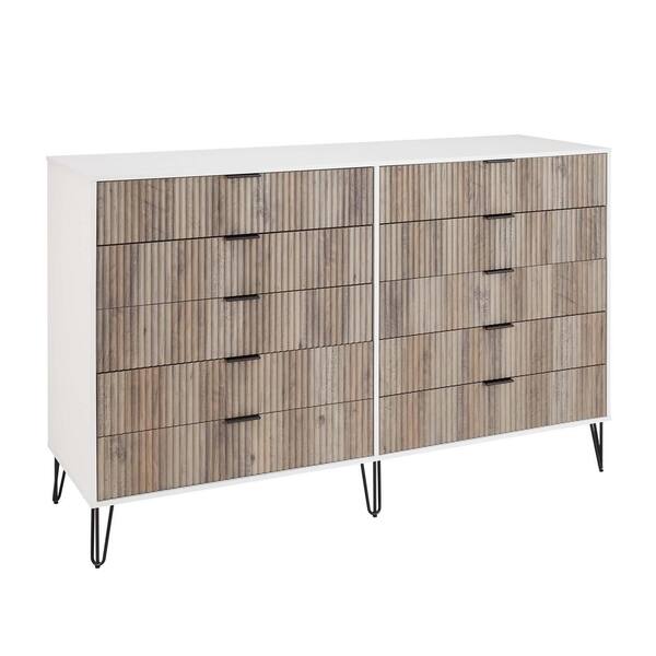 Manhattan Comfort DUMBO Modern 10-Drawer Double Tall Dresser in White and Grey