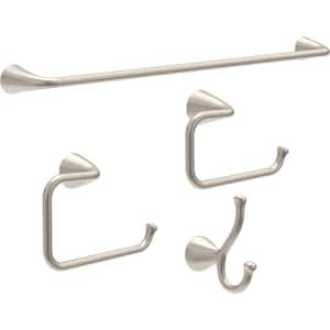 Arvo 4-Piece Bath Hardware Set 18 in. Towel Bar w/ 6 in. Extender, Toilet Paper Holder, Towel Ring, Hook, Brushed Nickel