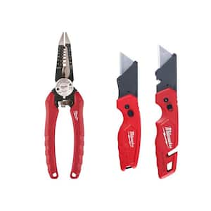 7.75 in. Combination Electricians 6-in-1 Wire Strippers Pliers with 2 FASTBACK Utility Knifes