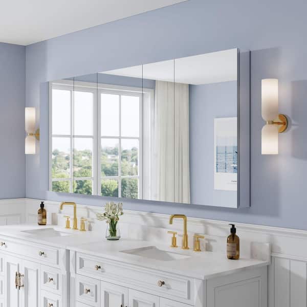 ROSA 84 in. W x 36 in. H Rectangular Tri-View Aluminum Medicine Cabinet with Mirror, Combo Set, BLUM Hinge, Soft Close