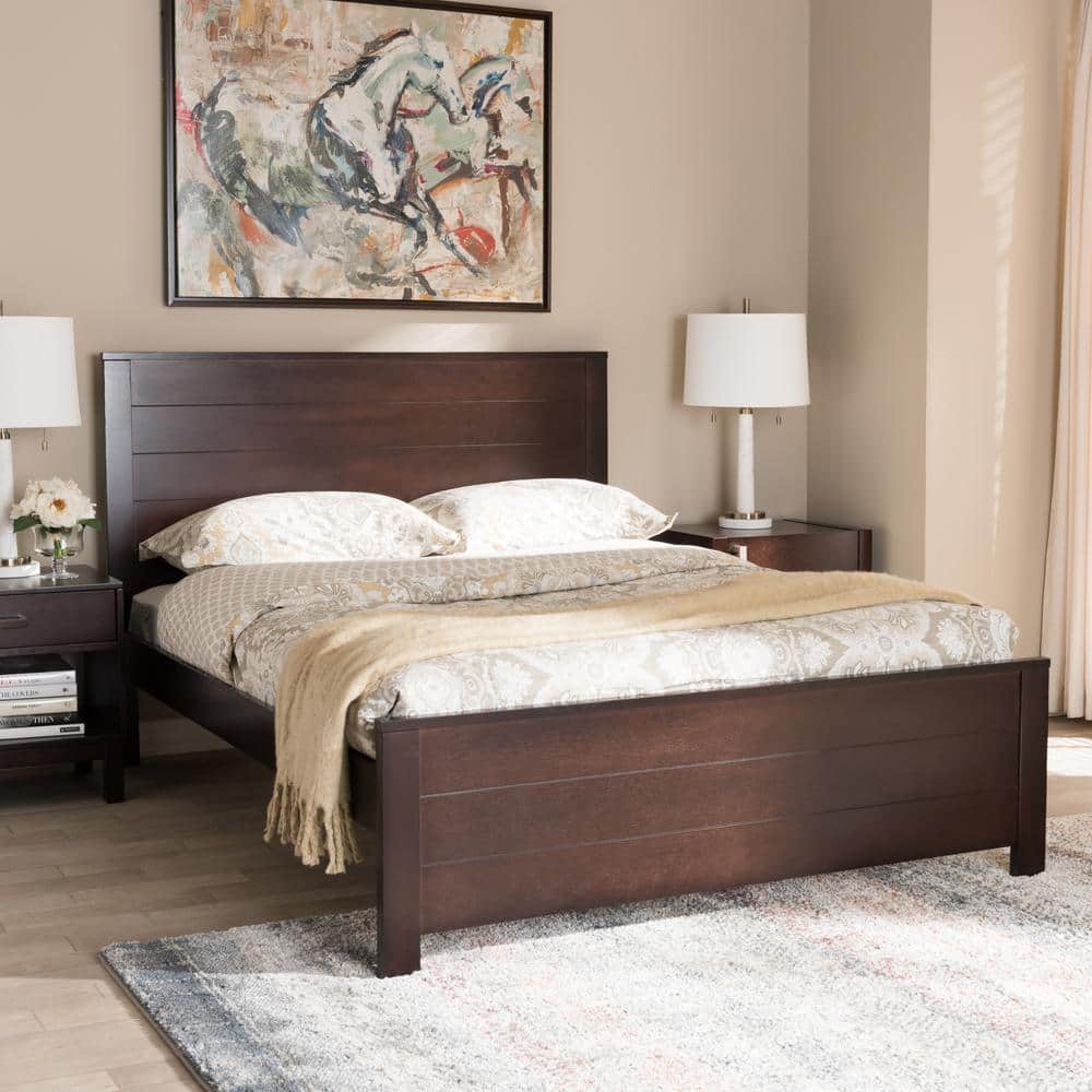 Catalina Dark Brown Wood Full Platform Bed with Headboard