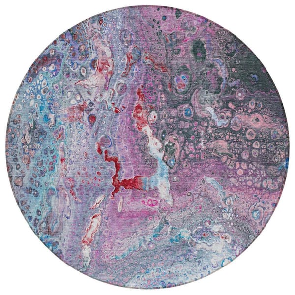 Sky Blue, Purple 8 Round ft. Woven Abstract Polyester Round Indoor / Outdoor Area Rug
