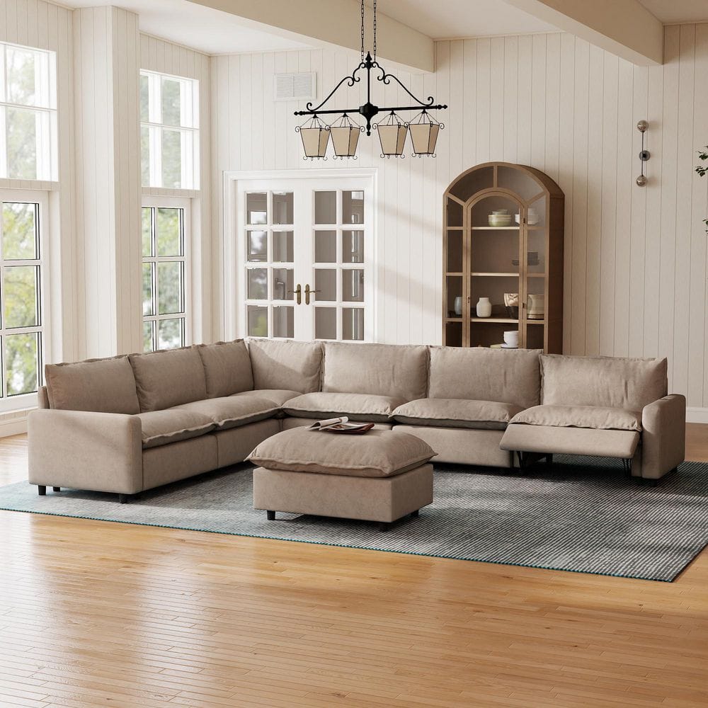 Power Recliner Couch, 107 in. Square Arm 7-Piece Linen ModularMotion Sectional Sofa with Heating, USB Ports in. Khaki price history on PriceWatchPro