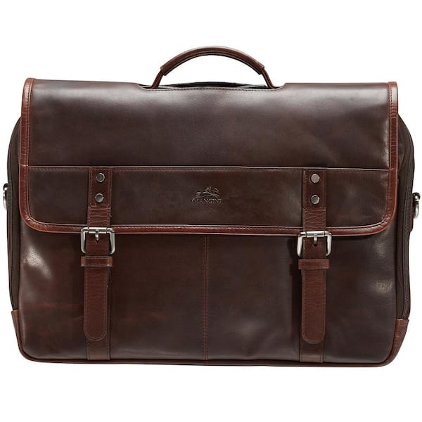 MANCINI Buffalo Collection Brown Leather Double Compartment Briefcase for 15.6 in. Laptop and Tablet
