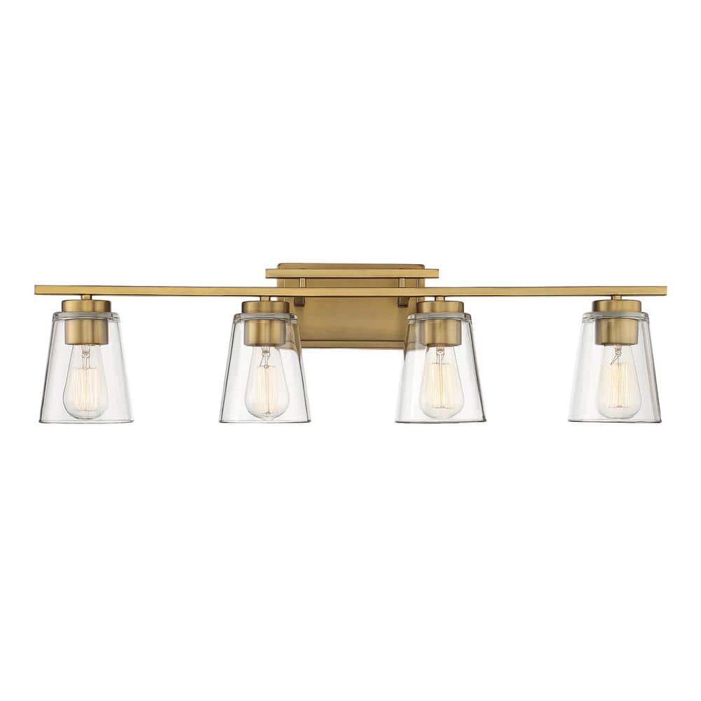 Calhoun Warm Brass Cylinder 4-Light Bath Bar with Clear Glass