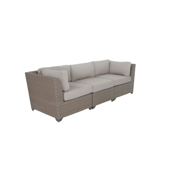 Tk Classics Florence 3 Piece Wicker Outdoor Sectional Sofa With Beige Cushions 4346736 The Home Depot Tk Classics Florence 3 Piece Wicker, Patio Furniture 3 Piece Sectional Sofa Resin Wicker Beige