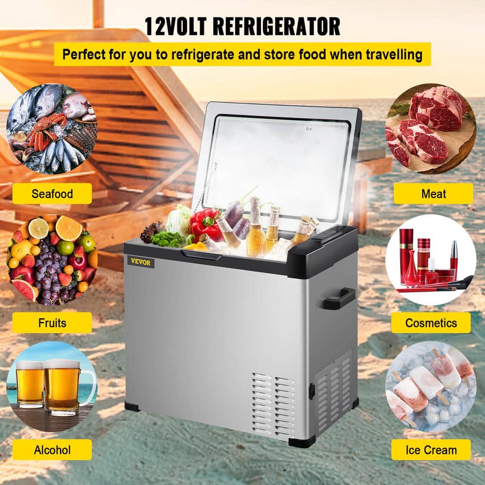 VEVOR 53 Qt Black and Silver Portable Car Refrigerator with App Control