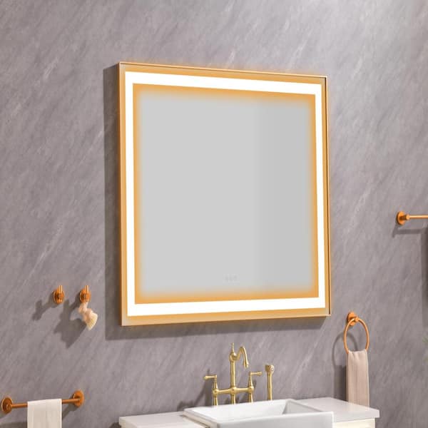 48 in.x36 in. LED Lighted Bathroom Wall Mounted Mirror with High Lumen+Anti-Fog Separately Control, Gold