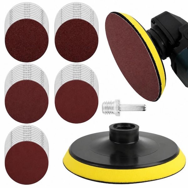5 in. Polyurethane Hook and Loop Backing Pad for Angle Grinder with Sanding Disc Assortment for Wood (50-Pack)