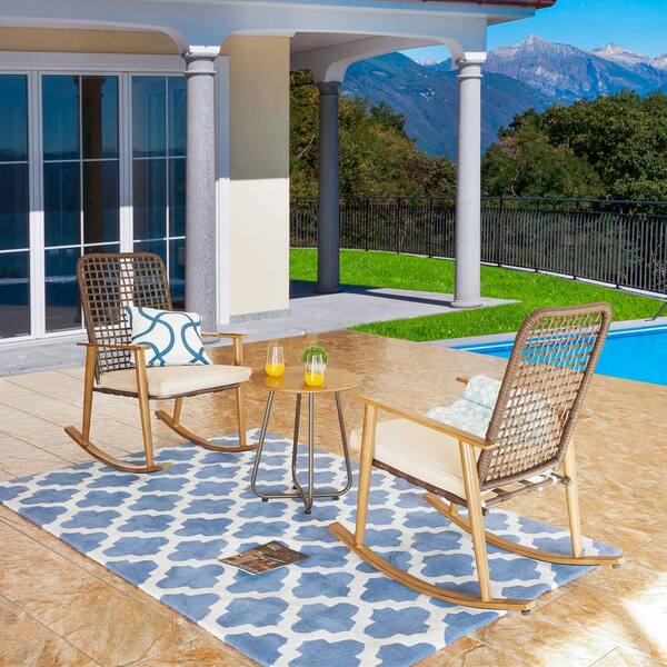 Patio Festival 3-Piece Metal Patio Conversation Set with Beige Cushions