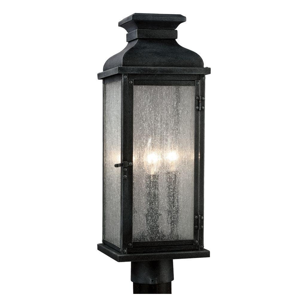Pediment 7 in. W. 2-Light Dark Weathered Zinc Outdoor 20.125 in. Post Top Light with Clear Seeded Glass price history on PriceWatchPro